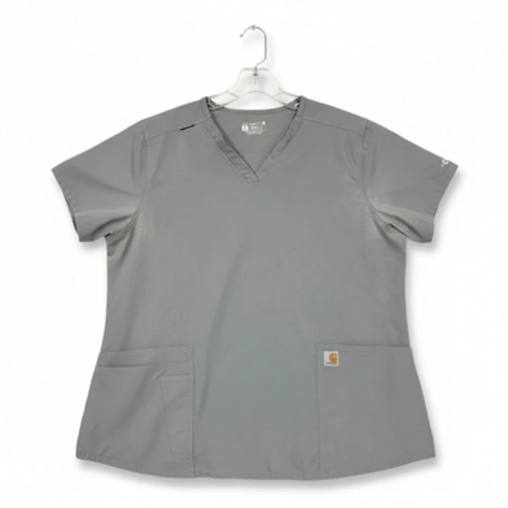 Carhartt Scrub Top Modern Fit Men XL Gray V-Neck Short Sleeve‎ 2 Pockets Medical